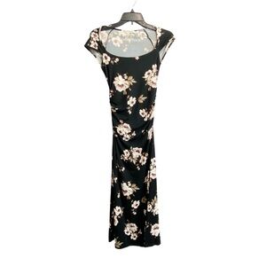 Wallflower Black Floral Midi Dress Women's S Cap Sleeve Scoop Neck Romantic NWT